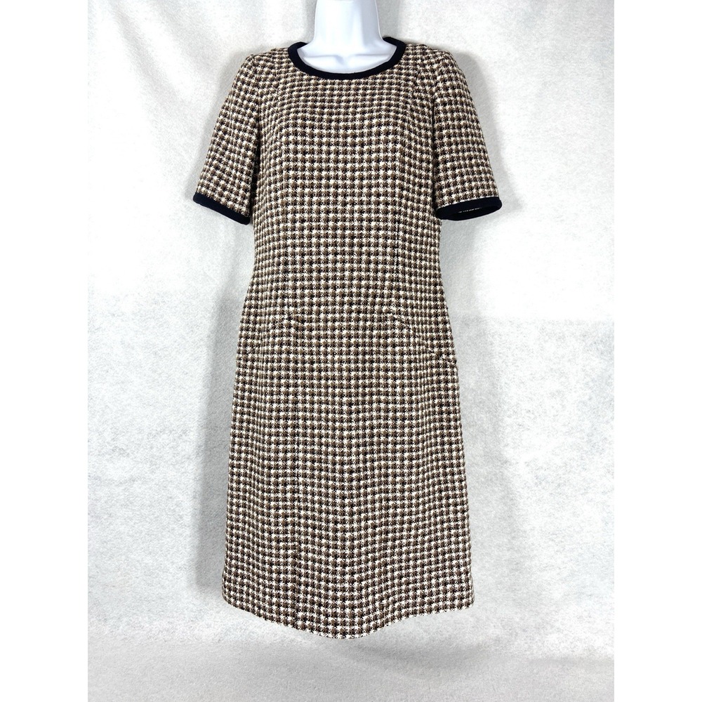 Brooks Brothers Dress Women's 8 Brown Black Sheath Tweed Houndstooth Old Money